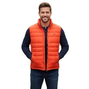 Polo Ralph Lauren Bright Orange Puffer Vest‎ Pony Logo - Men's Size L NEW